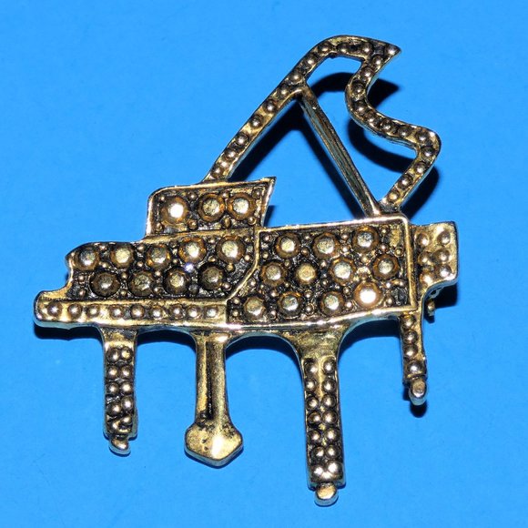 Jewelry - Vintage Grand Piano Brooch Pin Musical Music Instrument Keyboard Gold Tone
